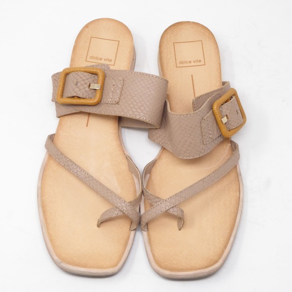 Dolce Vita Womens Perris Sandals Tan Snakeskin Embossed Buckle Toe Loop Size 10 - Picture 4 of 10